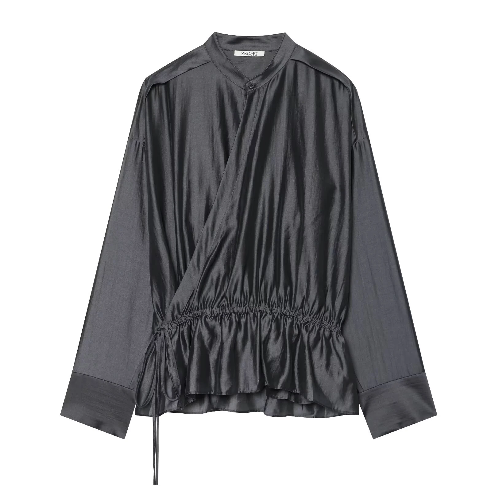 Damen 2026 Sommer Neue Mode Lässiges Langarm-Rundhals-Shirt mit Doppel-Schrägausschnitt (Europäischer & Amerikanischer Stil)