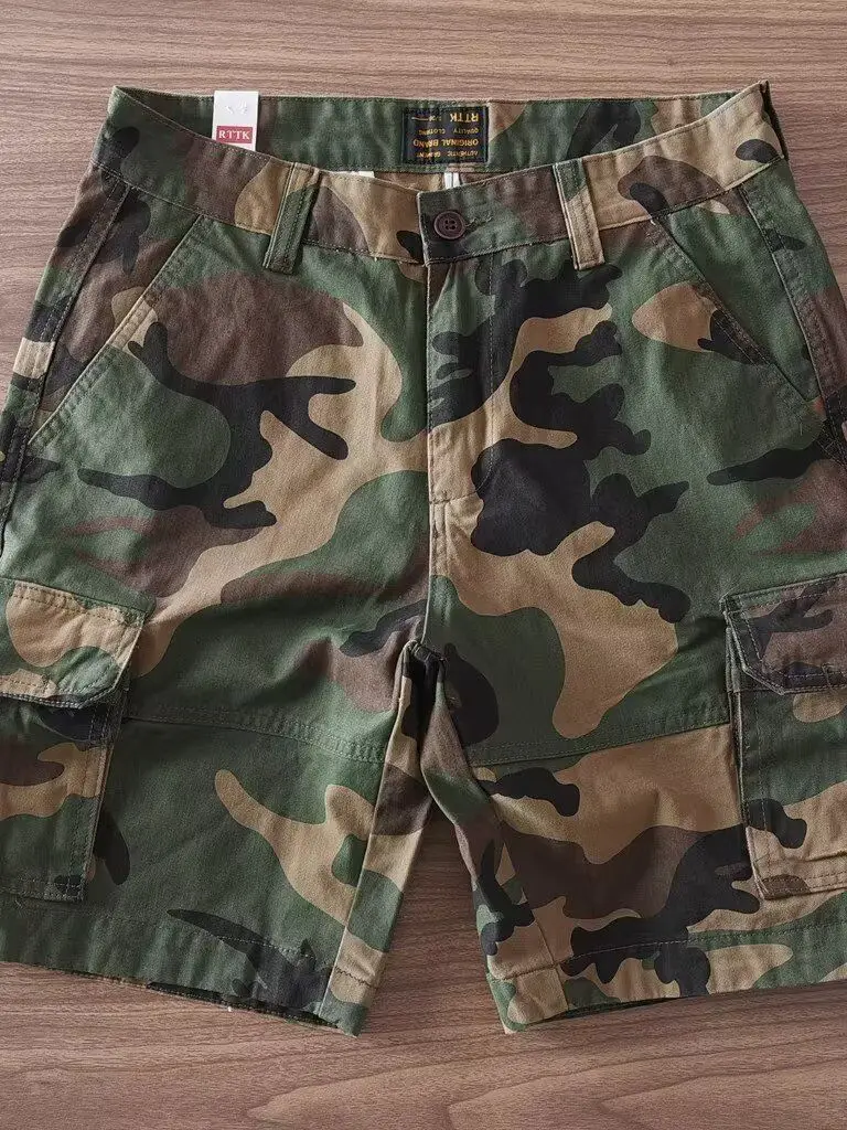 Summer 2026 Men's Fashion Camouflage Workwear Shorts Five-Quarter Length Retro Washed Casual Mid-Waist Straight-Cut Trousers