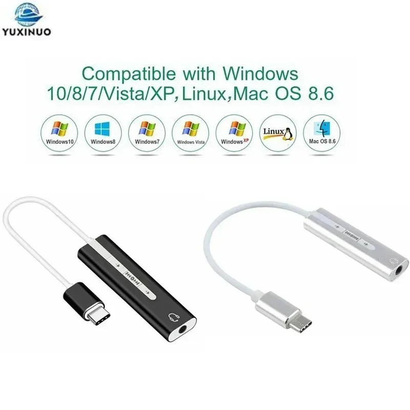 7.1 CH External Type-C Sound Card for Macbook USB-C interface 3.5mm Audio Jack AUX Headphone Mic Adapter HIFI Stereo Sound Card