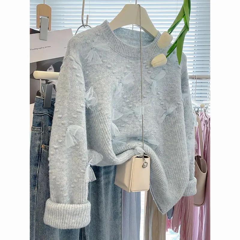 

Европейская станция 202, осень-зима, новый модный женский толстый свитер с бантом, свободный, тонкий и темпераментный