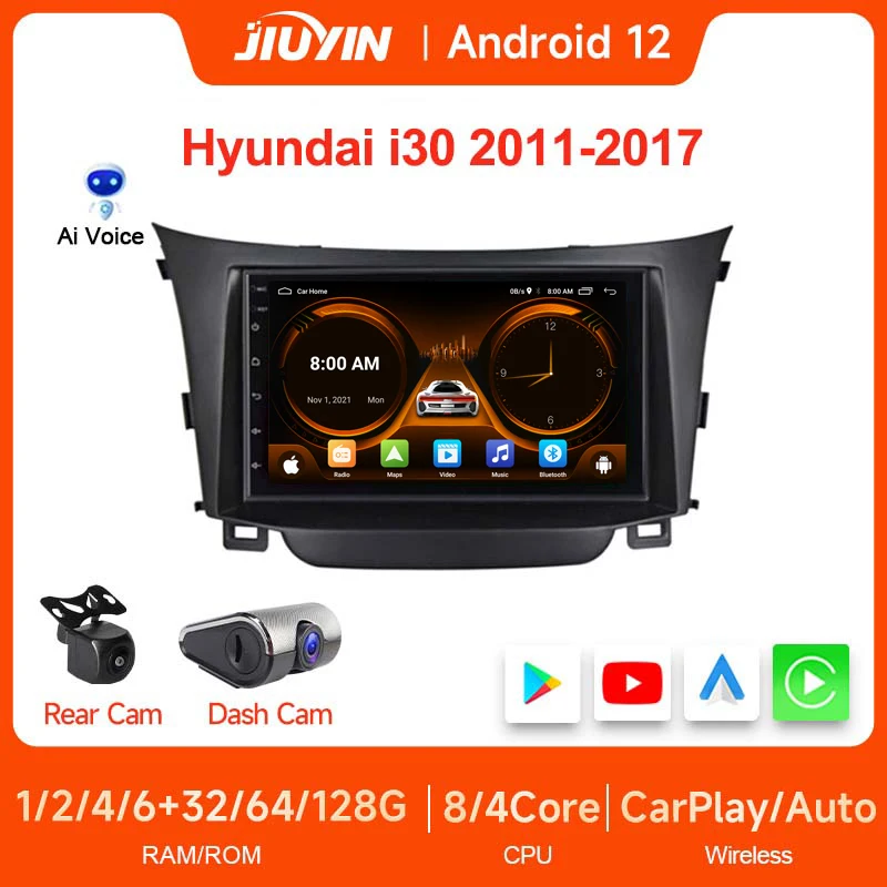 JIUYIN 9 inch Multimedia Player For Hyundai i30 2din Car Radio Stereo Android Auto Apple Wireless Carplay Screen with Frame