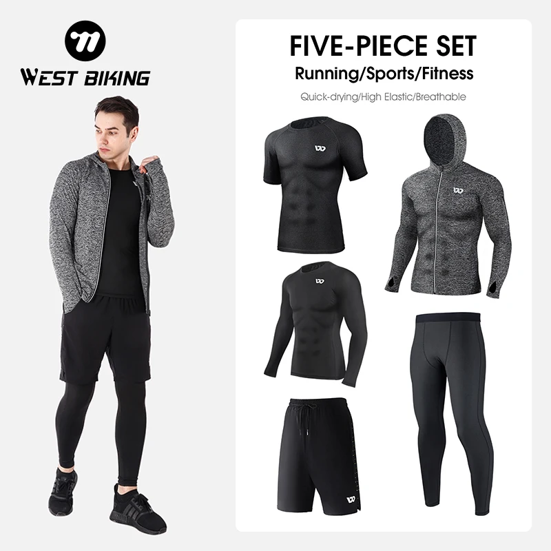 

WEST BIKING Men's Fitness Set Sportswear Gym Suits Training Jogging Sport Tights Clothing Rashguard Running Cycling Tracksuit