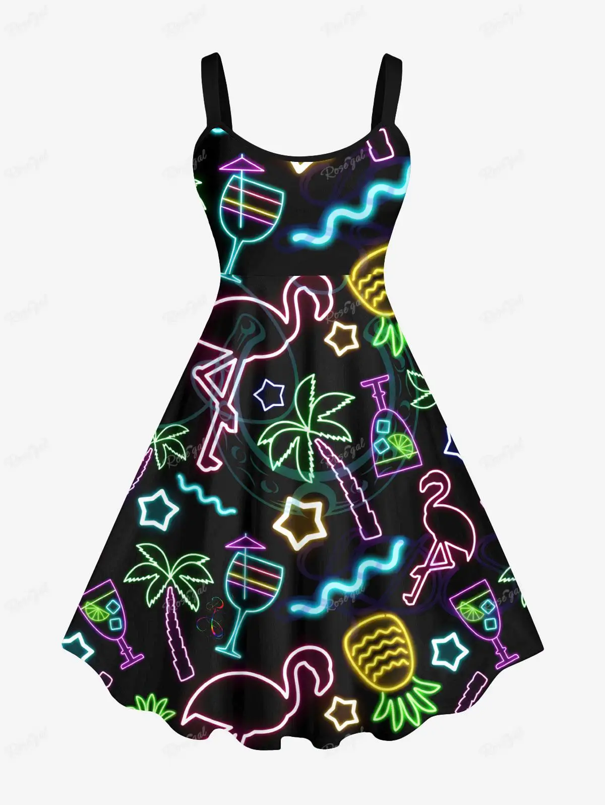 Plus size dames casual jurken neon flamingo kokosnoot boom ananas sterren sap print Hawaii A-lijn tankjurk