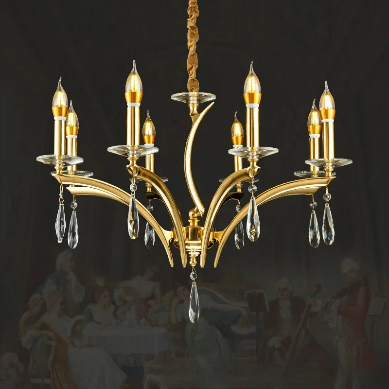 creative personalized lighting simple bedroom light branch all copper light luxury crystal lamp