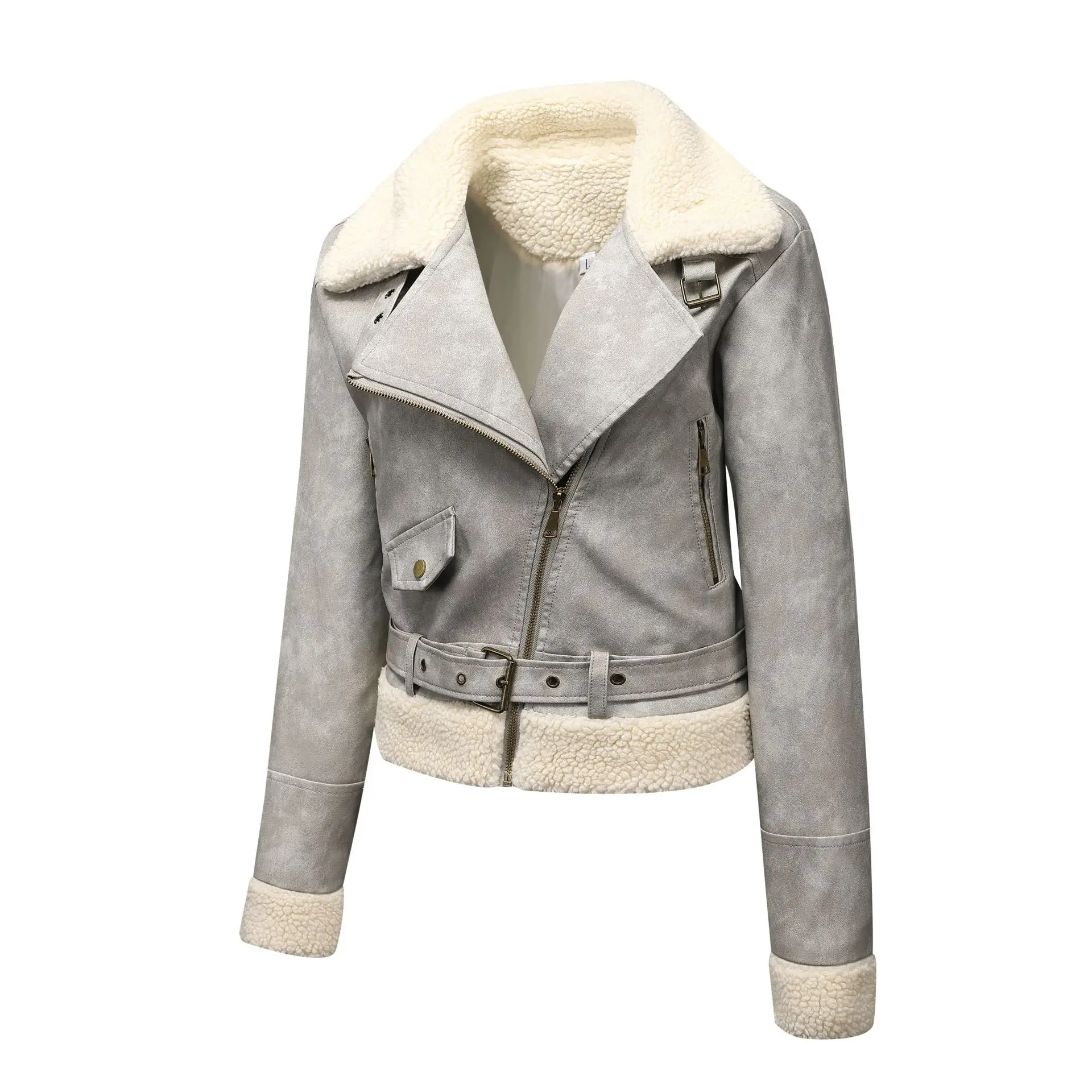 

Женская флисовая куртка, осенне-зимняя двухцветная меховая цельная теплая куртка из овечьей кожи для повседневной верхней одежды