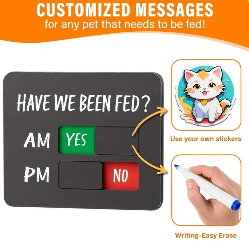 Wooden Pet Feeding Reminder Slider Sign AM/PM Tracker Feeding Reminder Sign Magnetic Refrigerator Stickers Kitchen Organization