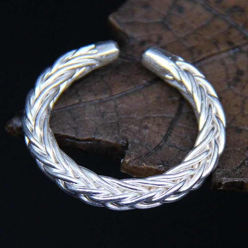 

Real Solid 925 Sterling Silver Band Men Women 3.8mm Wheat Braided Twist Open Ring 5g