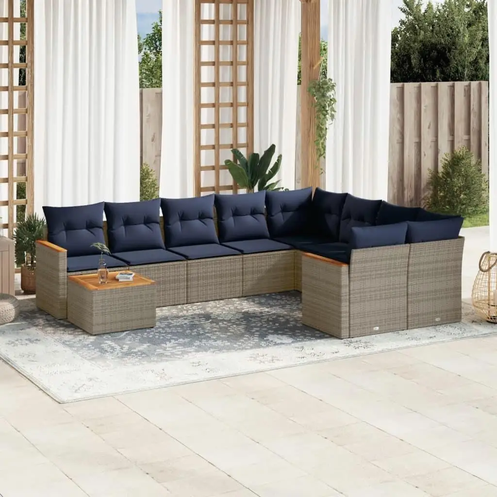 

10 Piece Outdoor Patio Sofa Set with Cushions Gray Rattan Furniture Garden Lounge