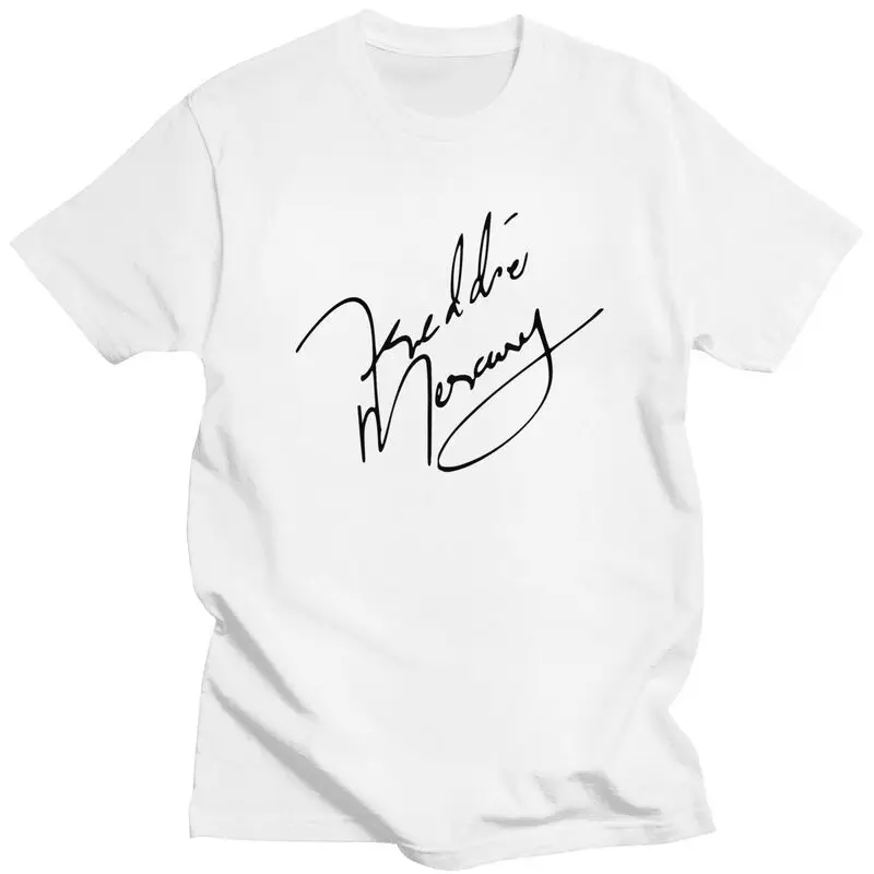 Custom Classic Freddie Mercury Signature T Shirt Men Short Sleeve Soft Cotton T-shirt Leisure Rock Roll Tee Graphic Tshirts