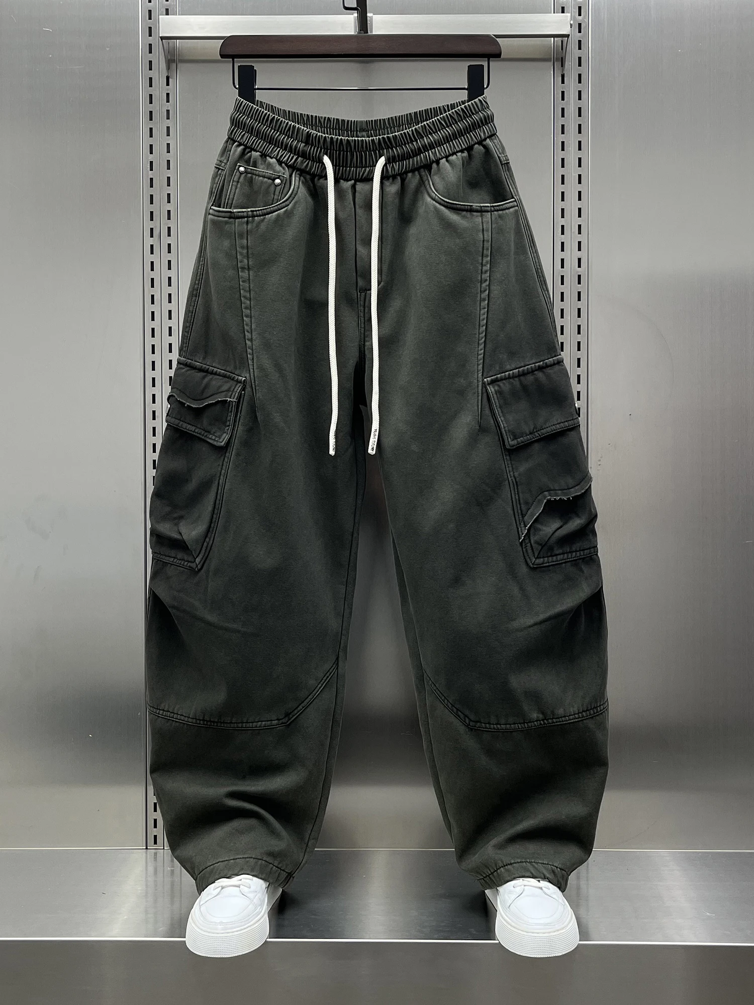 

Men's Fce Lined Thi Straight Leg Work Pants Winter New Faion Loose American High Street Cool Sport Trousers