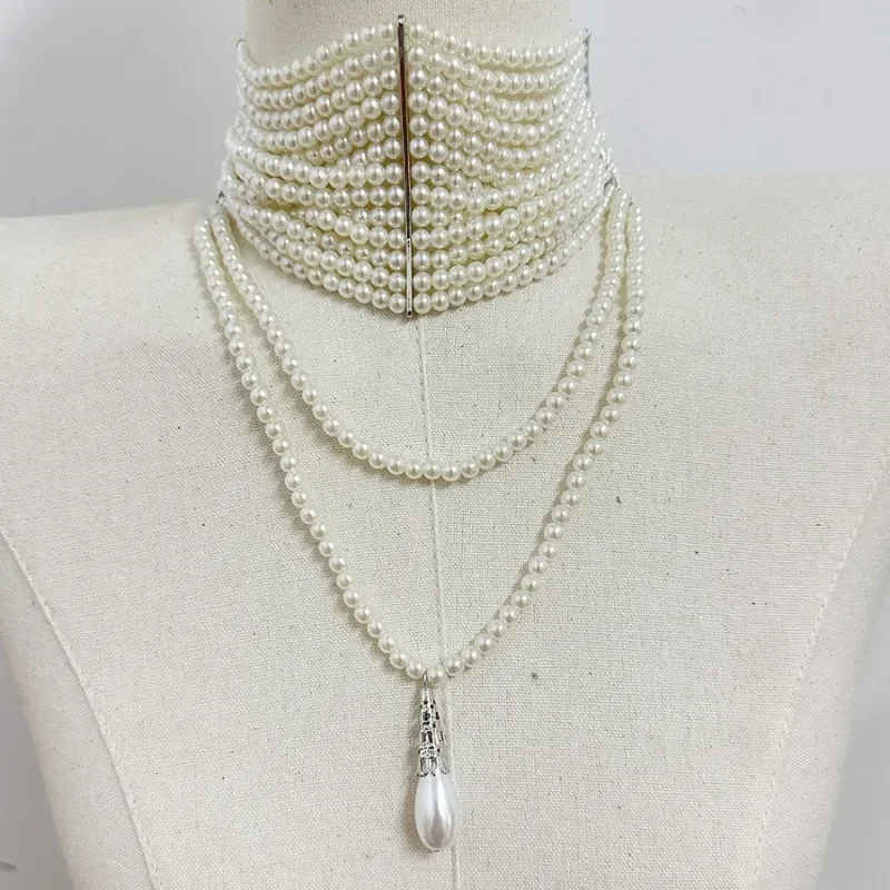 Modern Jewelry European and American Design Multi Layer Simulated Pearl Tassel Pendant Necklace For Women 2025 New Hot Sale