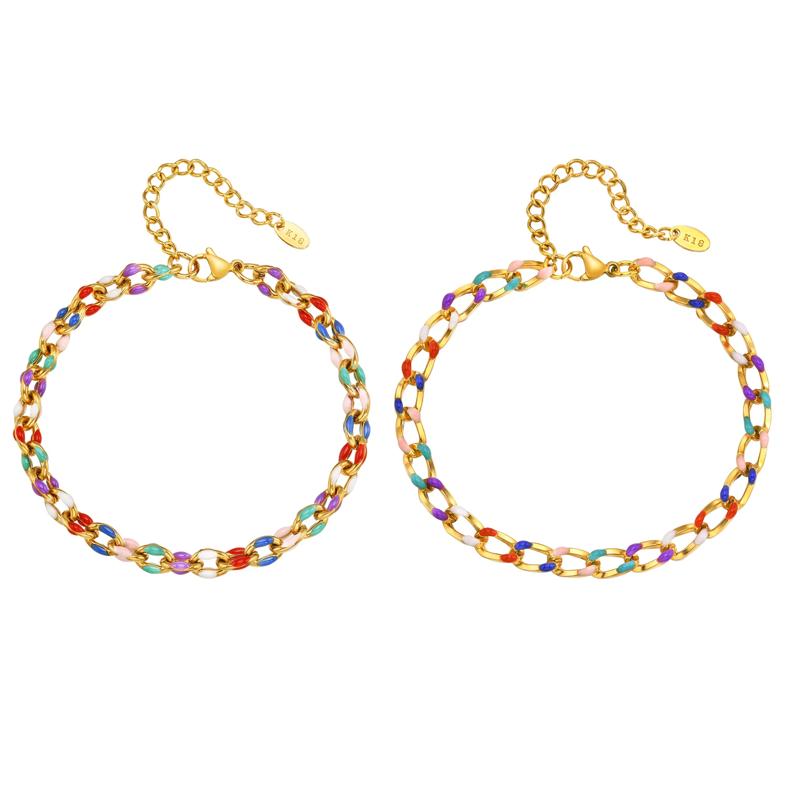 Stainless Steel Ankelt 18k Gold Plated, Cuban Enamel Colorful Link Adjustable Foot Chain for Women Beach Summer Jewelry