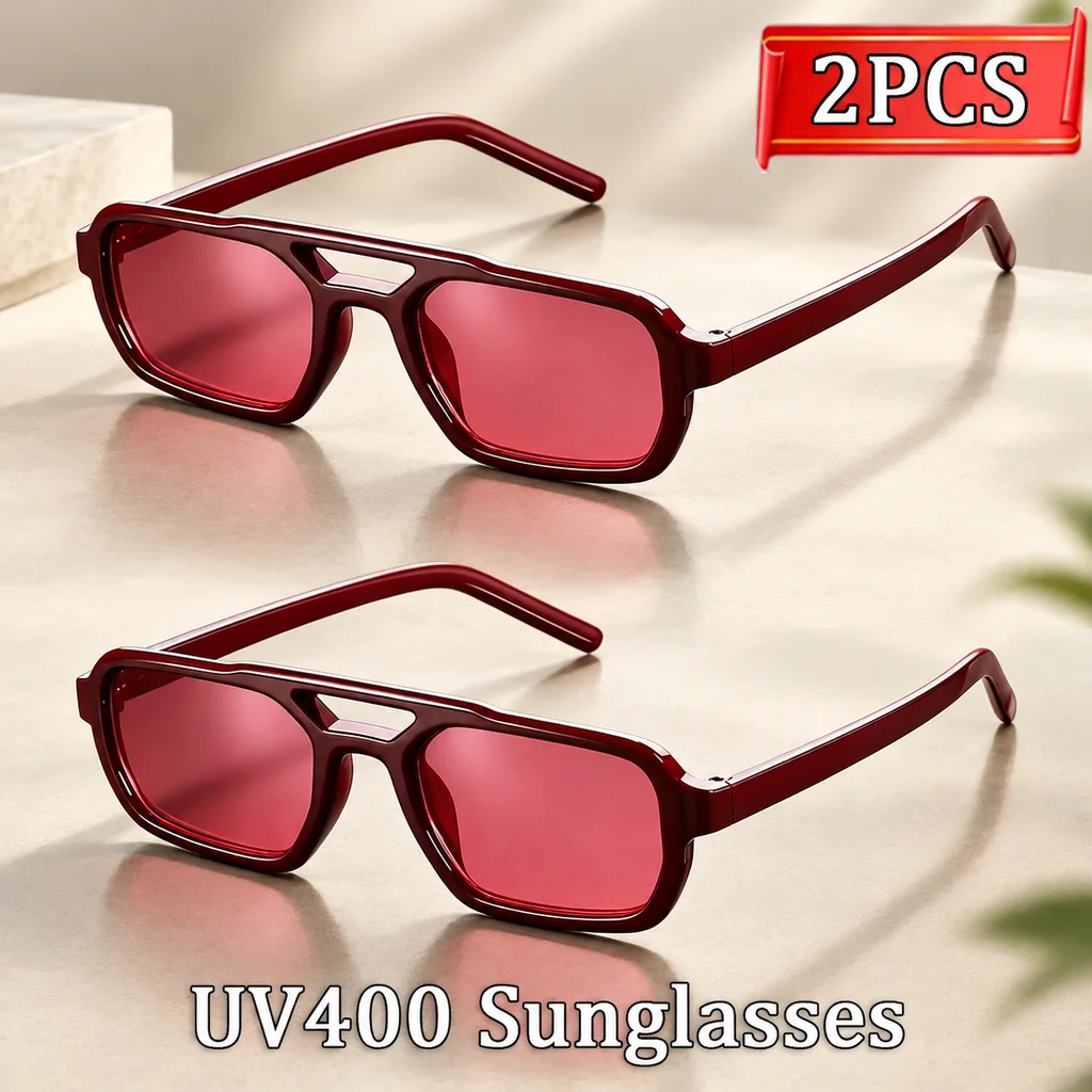 2PCS Beach & Street Sunglasses Women Men Delicate Oversize 53MM Square Frame Sun Glasses Sunglass UV400 New Personality
