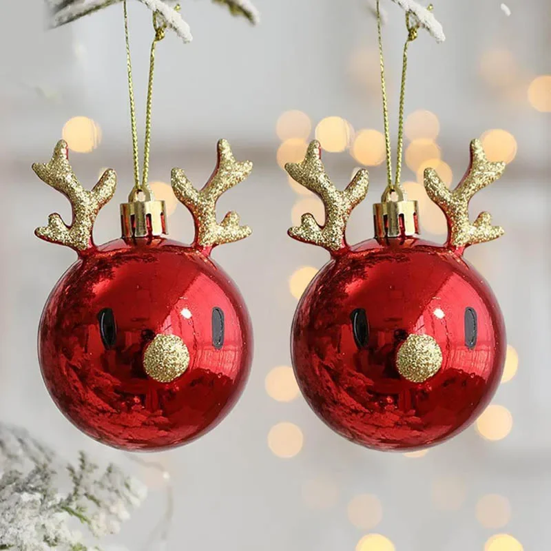 2pcs Christmas Elk Balls Xmas Tree Ornaments Hanging Bauble Pendant Christmas Decorations for Home 2025 New Year Party Navidad