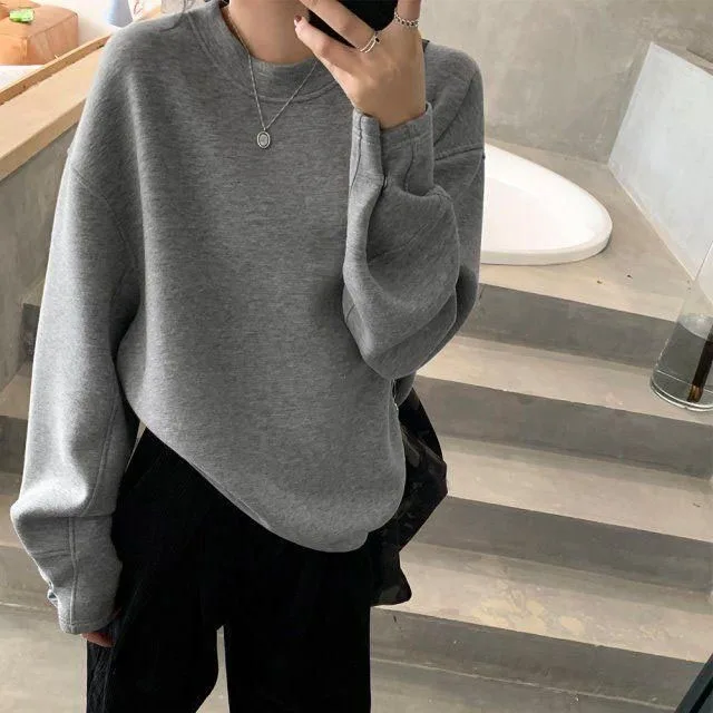 New Autumn and Winter Fashion Trend Round Neck Plush Thickened Loose Versatile Simple Reduced Age Long Sleeve Women\'s Sweater