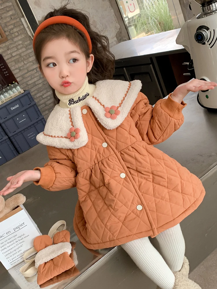 

Тенне хлопковое джет для маленьких девочек, теплое модное универсальное зимнее пальто оранжевого цвета, хлопковая одежда с подкладкой для младенцев
