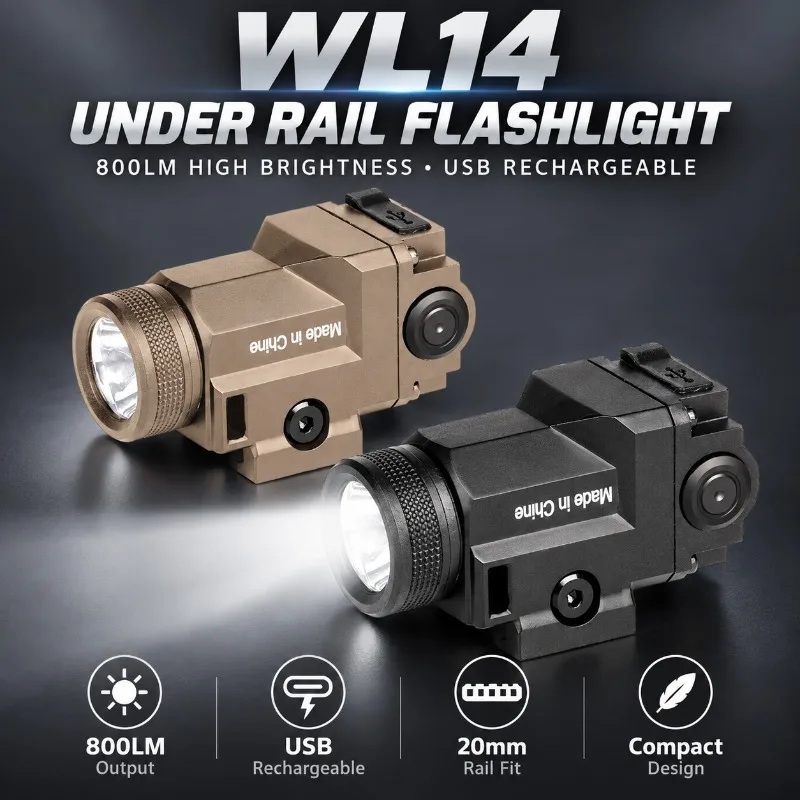 WL14 Compact Rail Mount Light Strobe Mode Portable Hobby Ornament Fitting with Dual Color Options