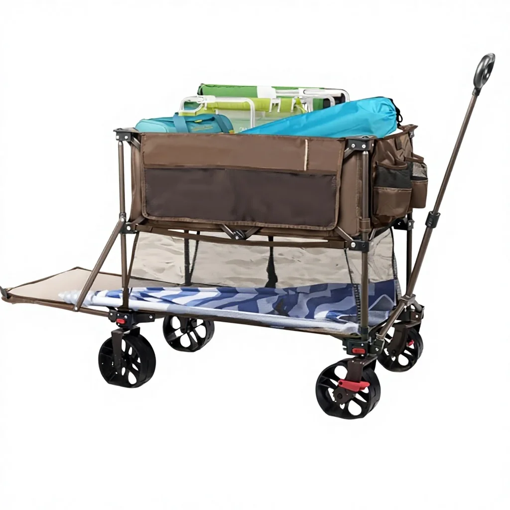 

Camper Car Outdoor 4-Wheel Foldable Double-decker Travel Camping Picnic Trolley Children Can Lay Stall and Open