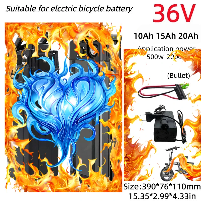 36V Foldable Electric Bike Silver Fish Battery 10Ah 21700 Lithium Rechargeable Battery Pack Built‑in BMS Safety Protection Board