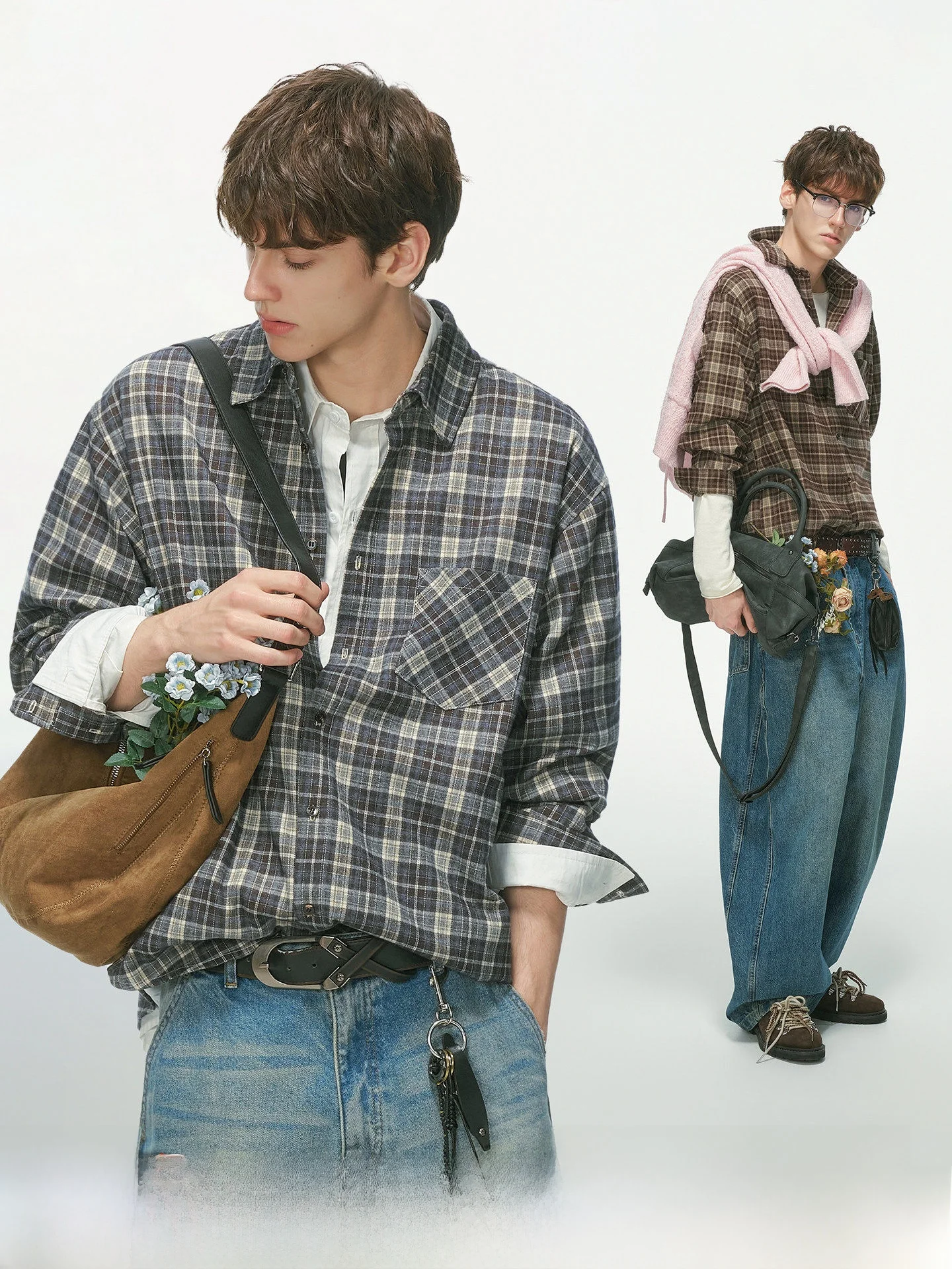Men's Plaid Long Sleeve Shirt Inner Wear Checkered Coat Spring Autumn Commuting Style Loose Fit Polyester Blend Casual Shirt