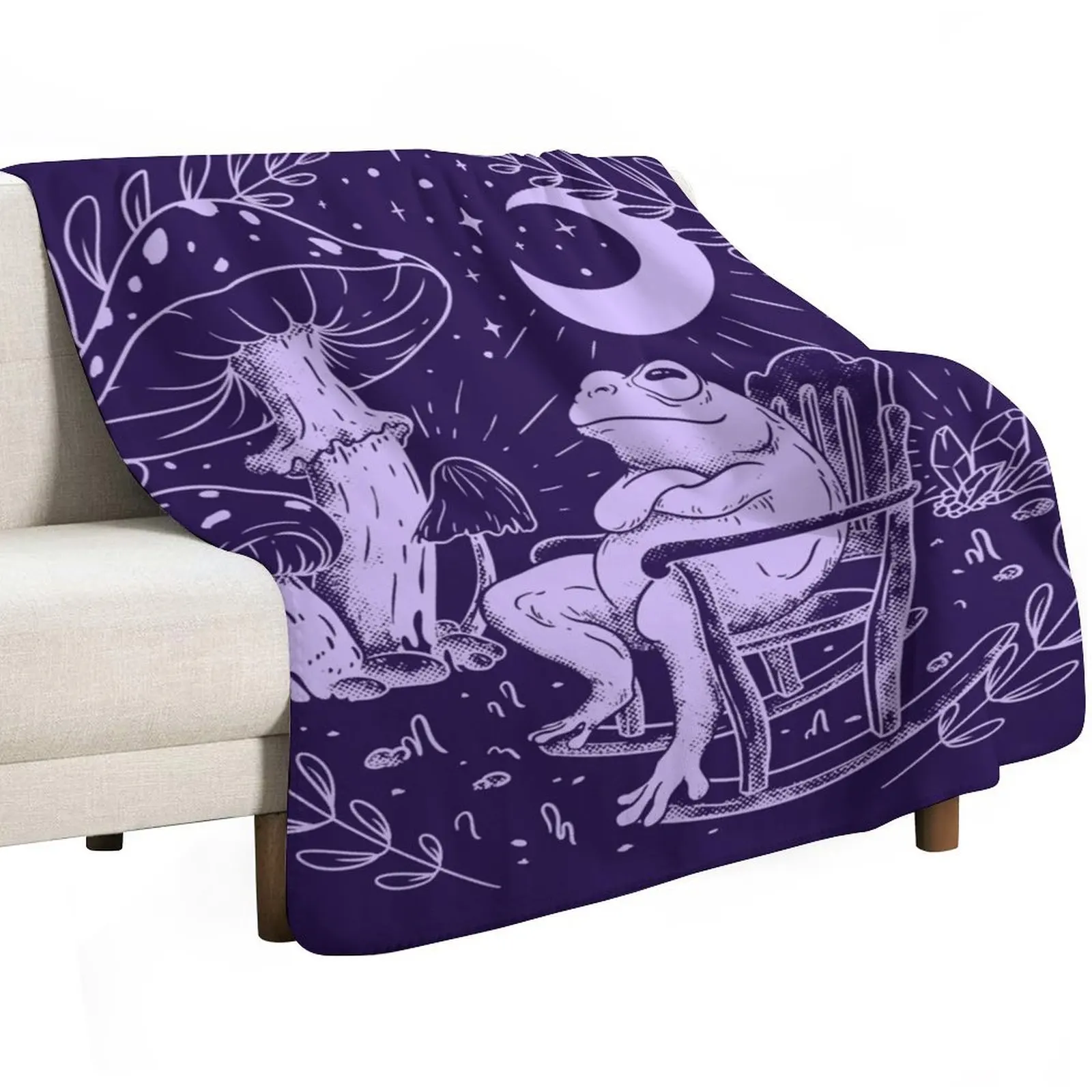 

Goblincore Aesthetic Cottagecore Frog Chilling - waiting for mushrooms to grow - Weirdcore Dreamcore Mycology Fung Throw Blanket