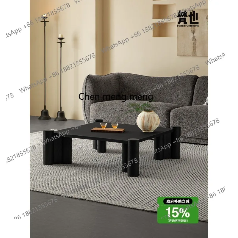 

Coffee table modern simple pure black solid wood living room minimalist square sofa side table