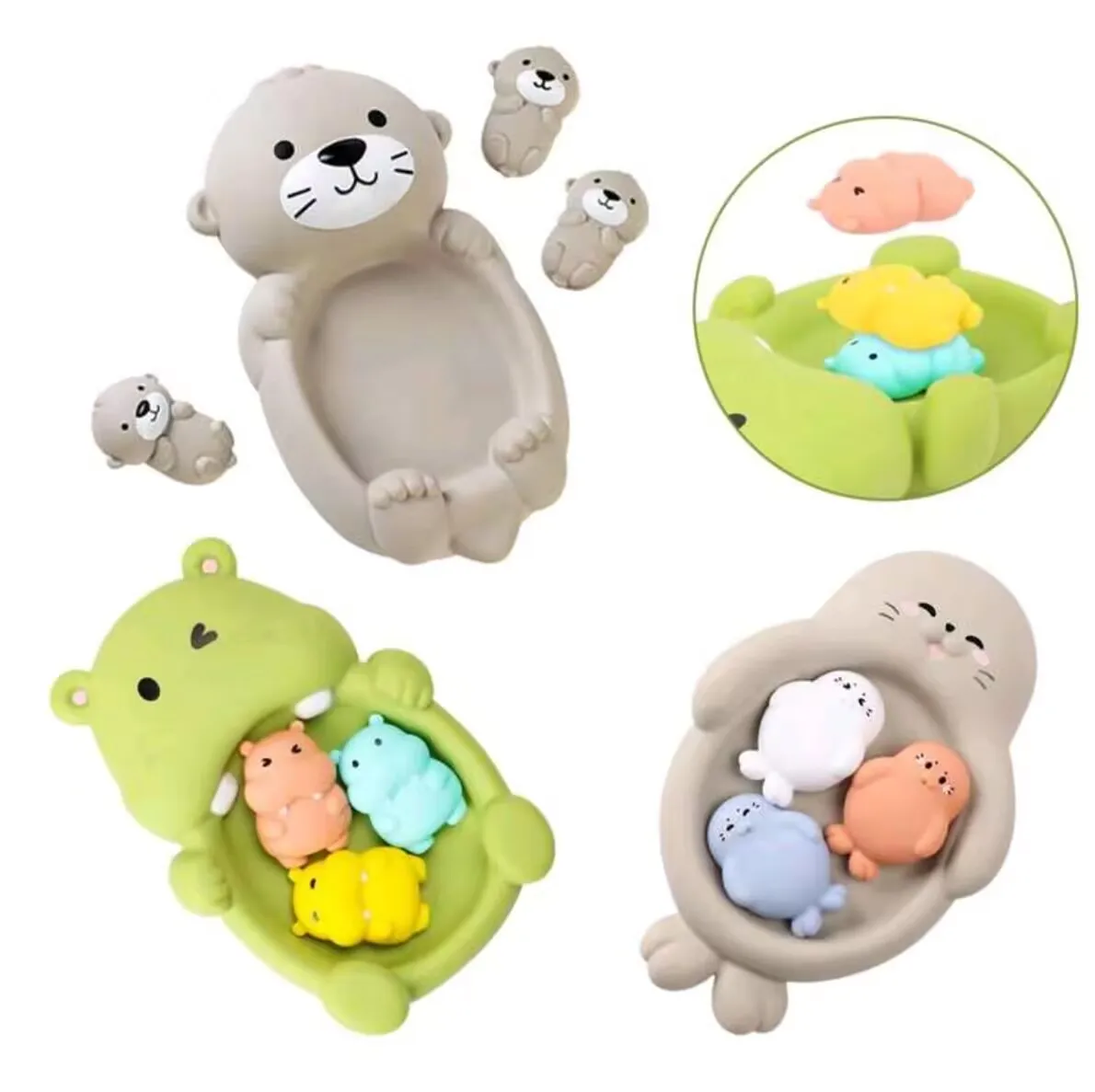 ألعاب حمام عائلية من المطاط الناعم - مجموعة فرس النهر وال قضاعة وأسد البحر، آمنة ولطيفة، لفتح متعة الاستحمام الجديدة