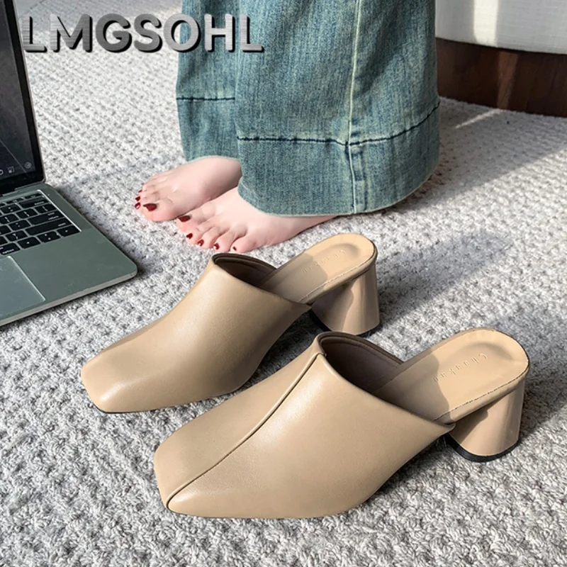 

High Heels Sandals Mules Women Slippers Summer Shoes 2025 New Slingback Designer Elegant Shoes Lady Trend Chunky Sandalias Pumps