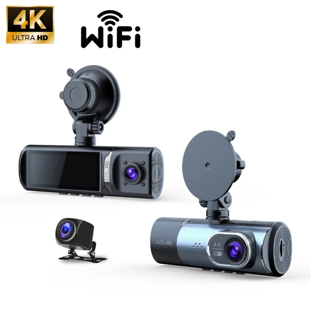 4K Ultra HD Dash Cam WDR Dynamic Adjustment Starlight Night Vision Car Recording Three Way Dual Channel Car Dash Camera