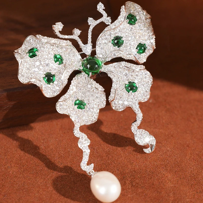 

S925 Sterling Silver Freshwater Pearl Butterfly Brooch Pendant, Convertible Dual-Use Elegant Jewelry for Women
