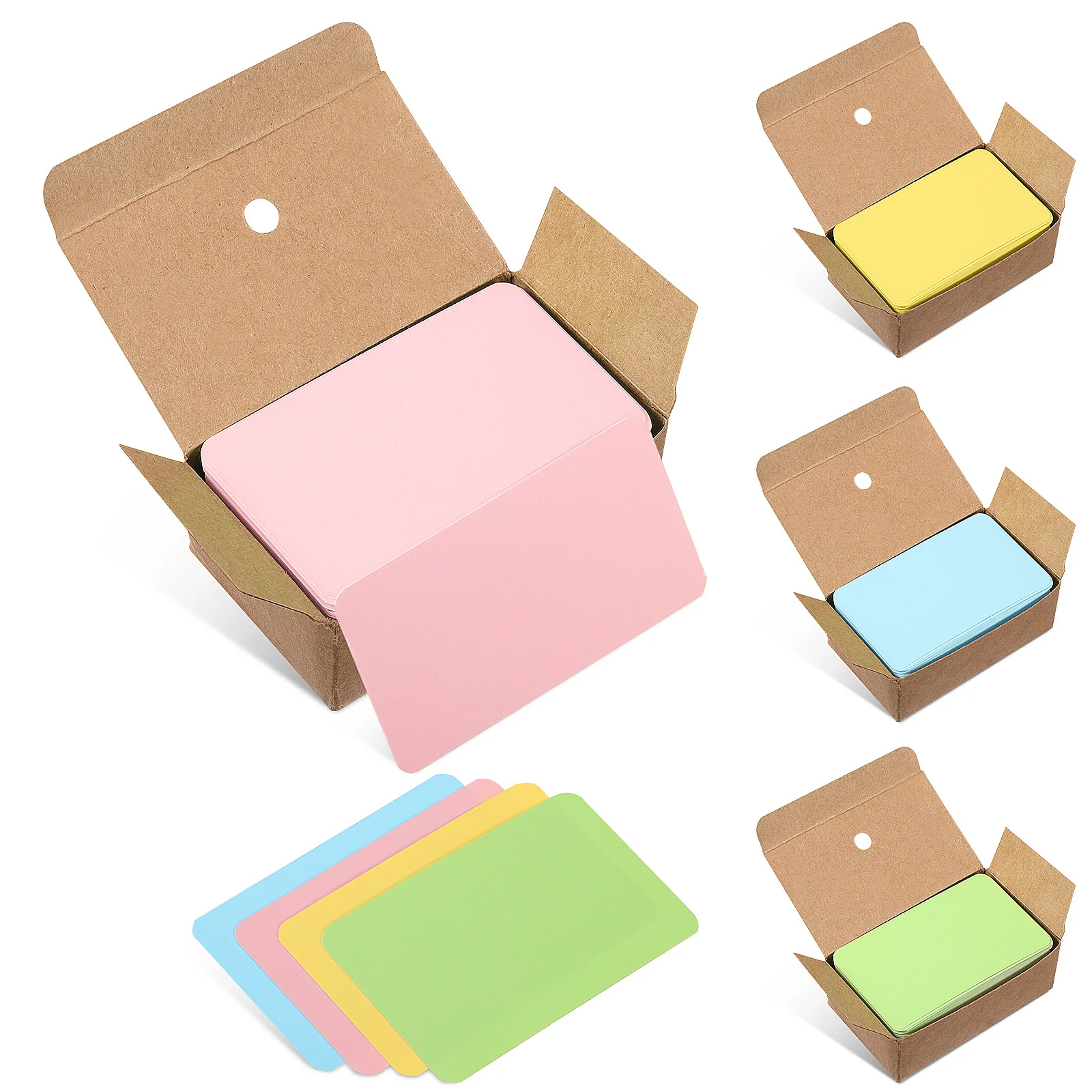 4 Boxen farbige leere Kraftpapierkarten, dicke leere Nachrichtenkarten zum Lernen von Karteikarten, Erinnerungsnotizen, DIY-Geschenkindex