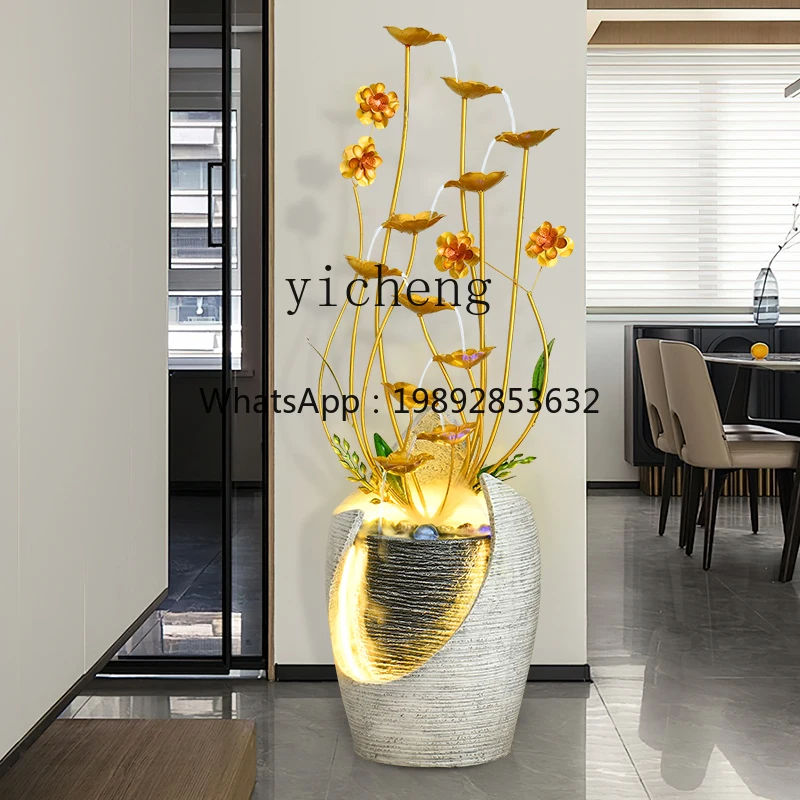 EE  Flowing Water Ornament with Circulating Humidifier Beside Wealth-Bringing Bonsai Decoration