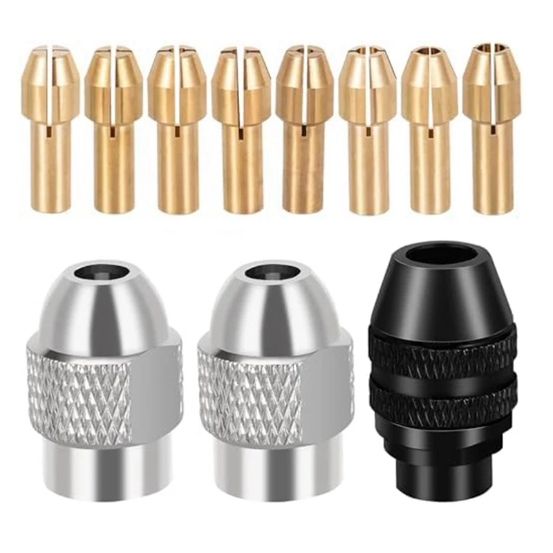 10 Pcs Drill Chuck Collet Parts 1/32 Inch To 1/8 Inch Brass Quick Rotating Drill Nut Replacement 4485 4486 Keyless Dril