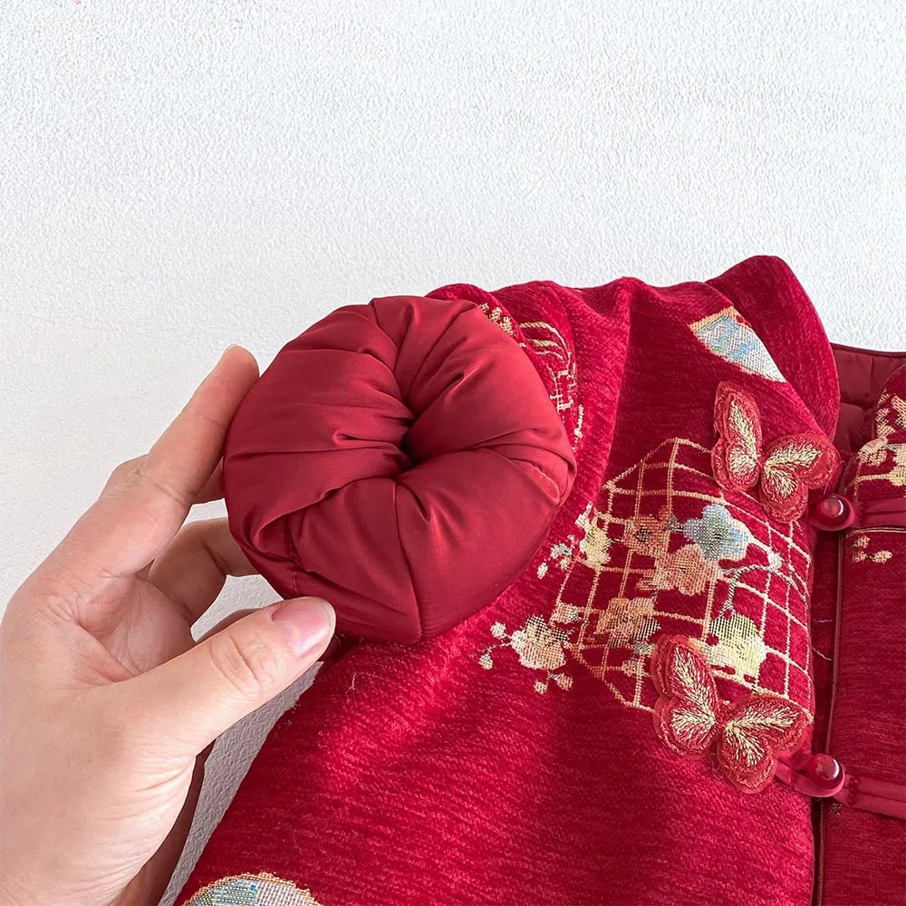 الملابس الصينية التقليدية السنة الجديدة طفل فتاة معاطف مبطن الشتاء الدافئ ملابس الأطفال عيد الميلاد الاطفال ملابس خارجية جاكيتات