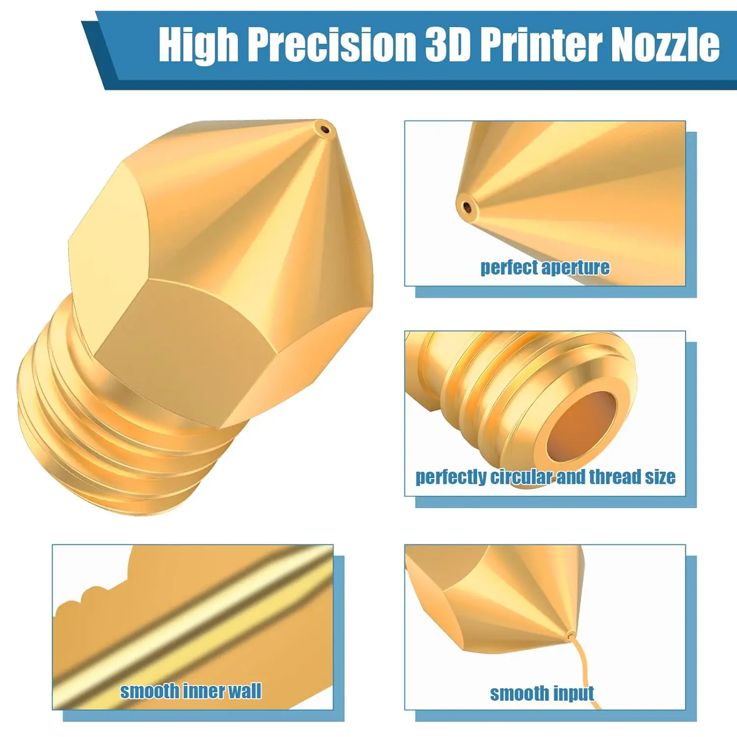 Hzdadeve 1 3d Printer Extruder Mondstuk 5 /30 Stuks 0.4Mm Mk8 Messing Extruder Hoofd Hotend Mondstuk Voor Ender 3/Cr 10 Serie 3d Printer