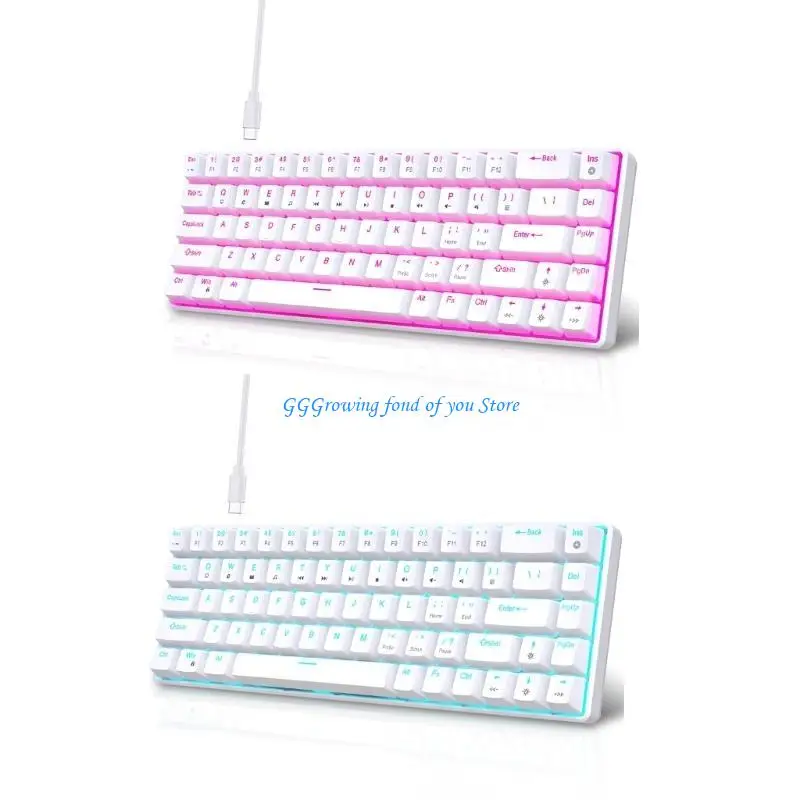 

H9EB V800 Ergonomic 68 Mechanical Gaming Keyboard Double Shot Injections Hot-Swappable with Clicky Switches Backlighting