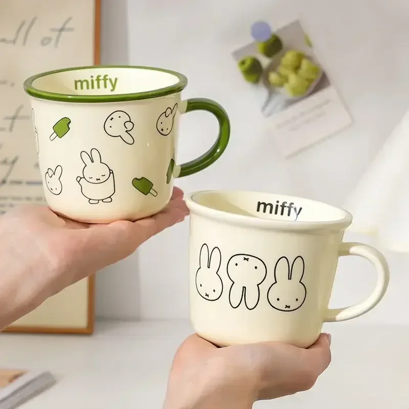 Miffy Kawaii Large Ceramic Coffee Cup Microwave Safe Heat Resistant Big Capacity Breakfast Drinkware High Aesthetic Kitchenware