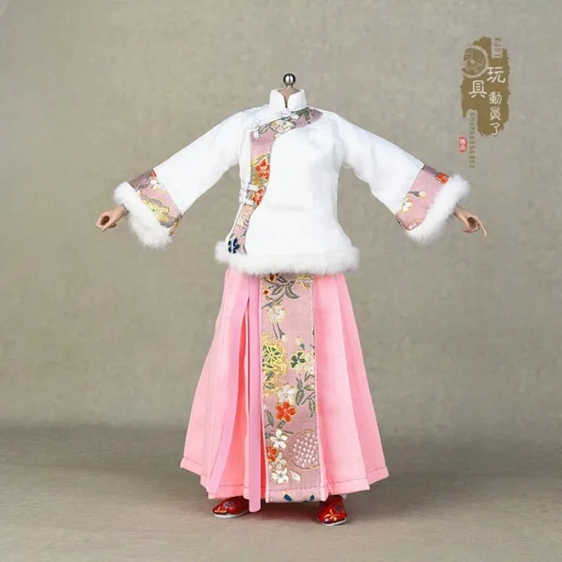 1/6 Maßstab Chinesisches Tang-Kostüm für Frauen, bedruckter Hanfu-Pferdegesichtsrock, Kapuzenumhang für 12-Zoll-Soldaten-Actionfigur-Puppe – Detail 4