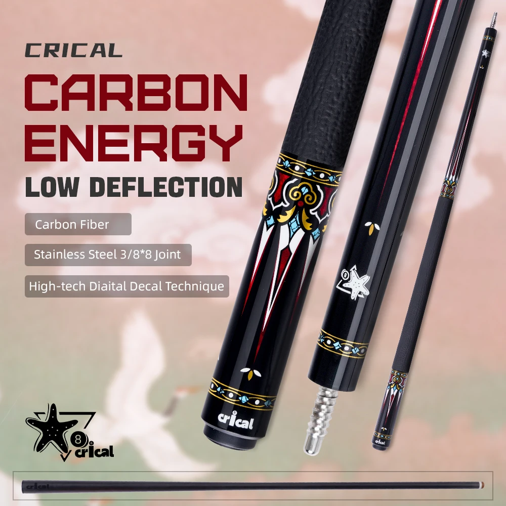 CRICAL Carbon Fiber Pool Cue Stick, Professional Low Deflection Pool Cue with Pro Taper Shaft and 12.5mm Tip