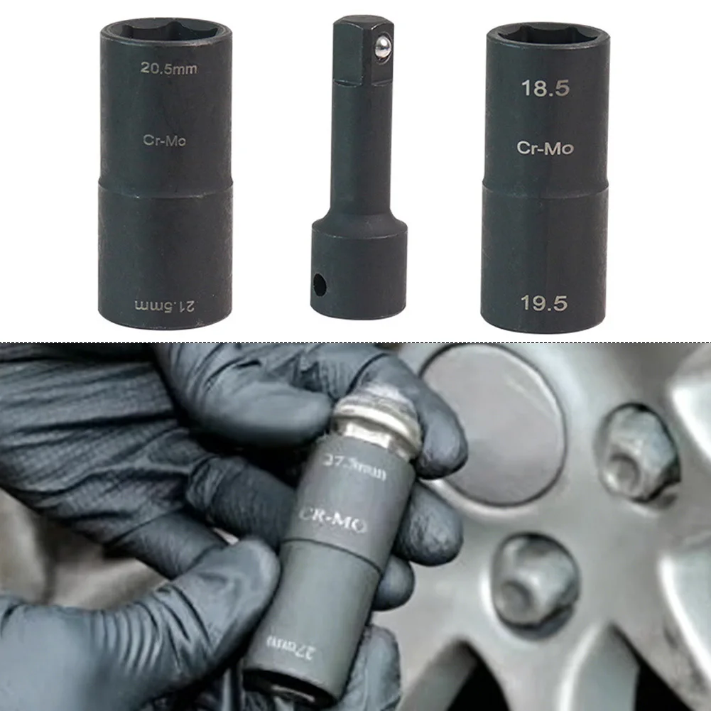 

6-Point Tool Wheel Nut Set Roadside Tire Change Black Wheel Nut Set For Impact Wrench 3-piece Kit 6-point Design