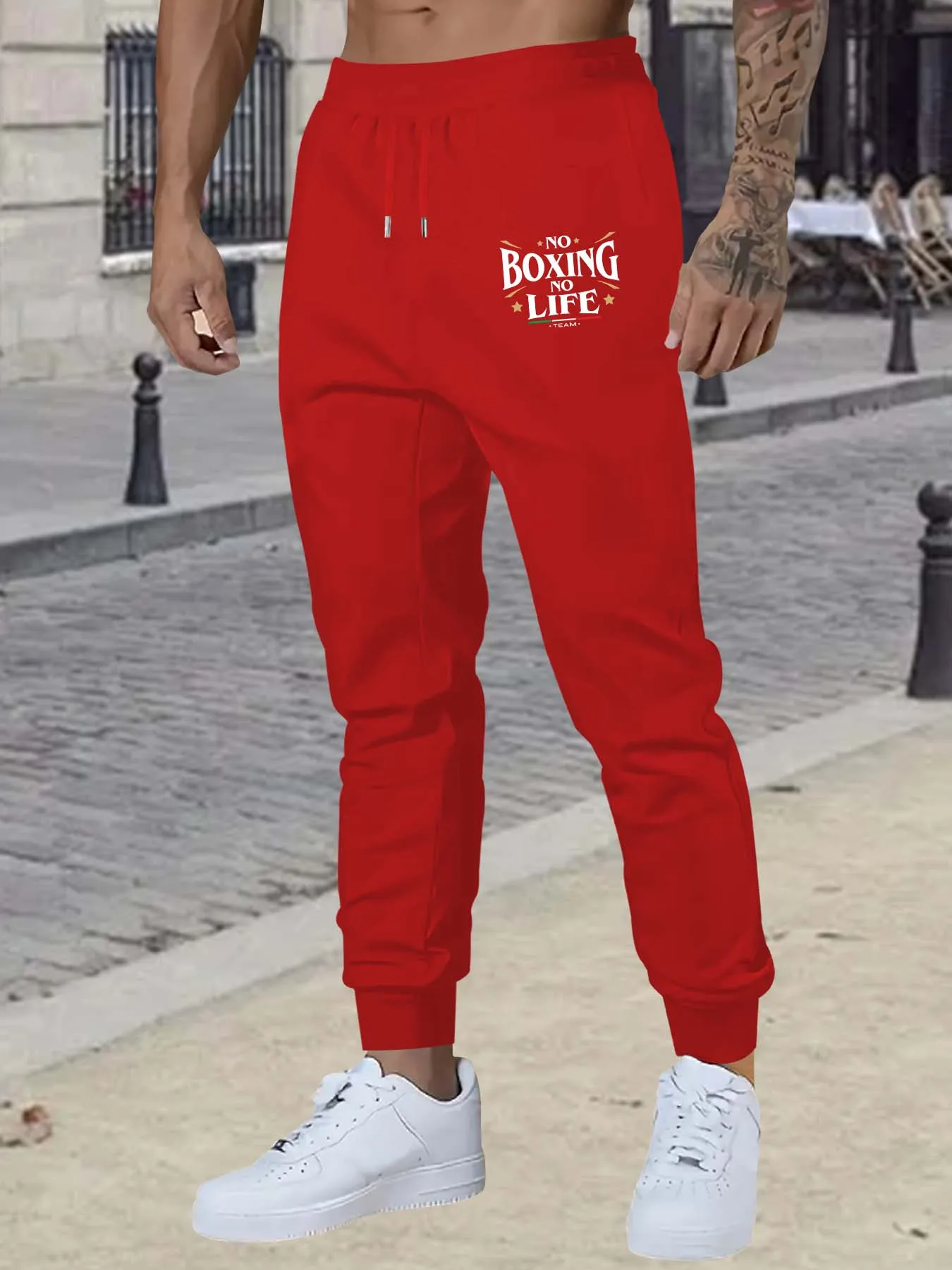 Fight‑aesthetic No Boxing No Life Letter Print Stylish Tapered Sweatpants Men Hip Hop Sports Jogger Trousers Fit Wear Gear