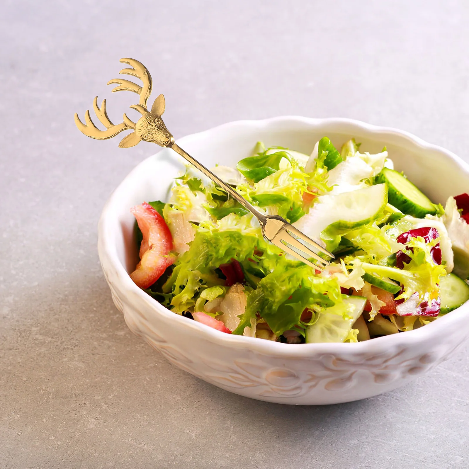 

5 шт. мини-вилки для десерта из нержавеющей стали, дизайн головы оленя для торта, фруктовая закуска, небольшой набор вилок, мини-вилки для десертов