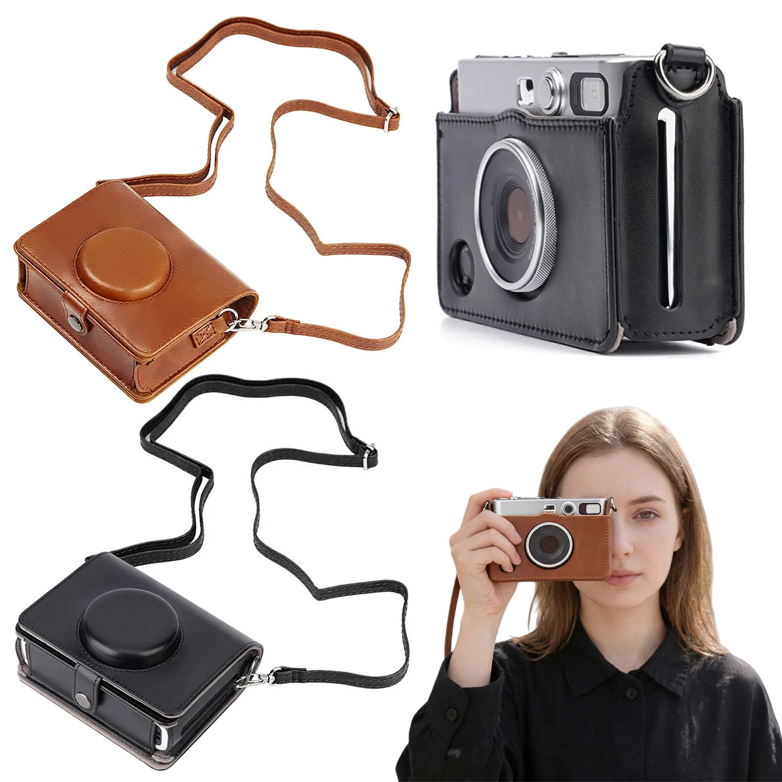 For Fujifilm Mini EVO PU Cameras Case Anti-Scratch Stylish Camera Carry Bag Waterproof Retro Protection Cover Camera Accessories