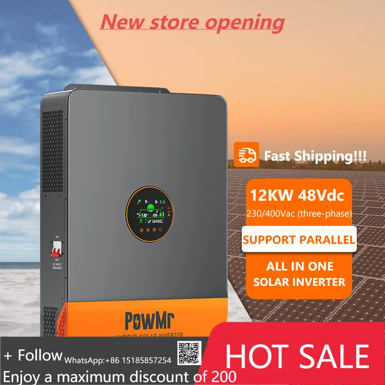 

PowMr ЖК-дисплей с большим экраном, 12 кВт, 230/400 В переменного тока, трехфазный гибридный солнечный инвертор, поддержка параллельного солнечного инвертора с чистой синусоидальной волной