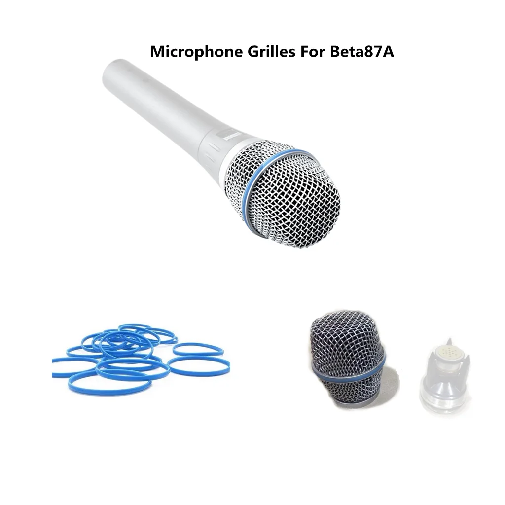 2pcs Replacement Microphone Grilles Blue Ring Silver Mic Metal Mesh Cover for SHURE Beta87A Wireless Microphone Accessories