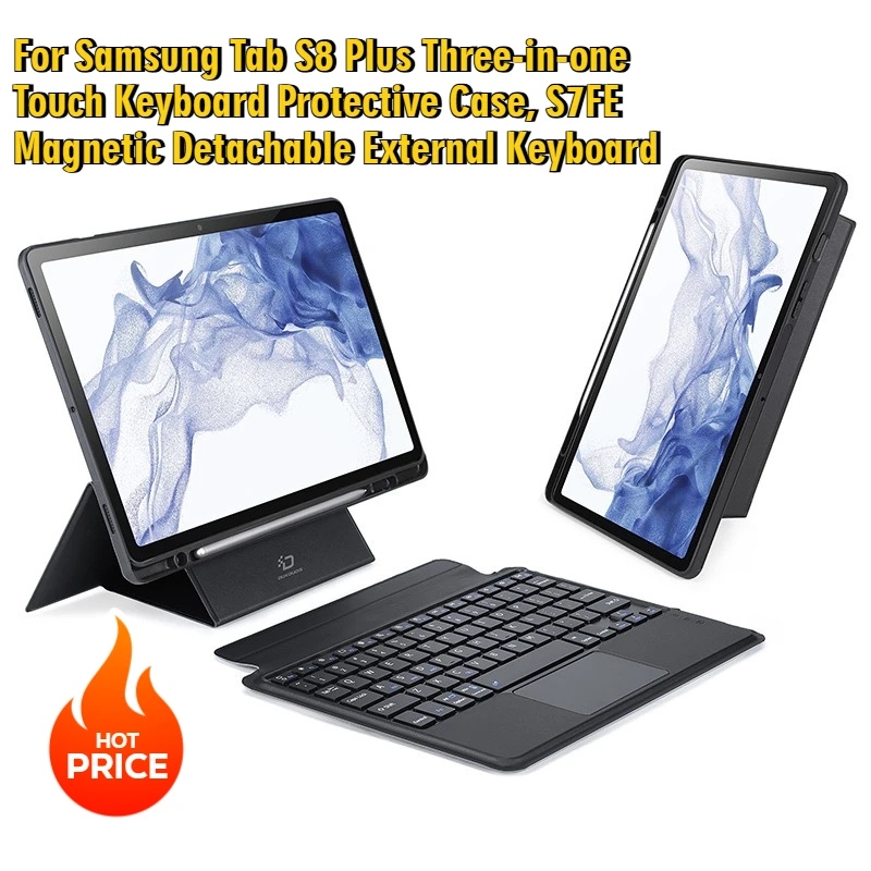 

For Samsung Tab S8 Plus/S7FE Three-in-One Magnetic Detachable External Touch Keyboard Protective Case