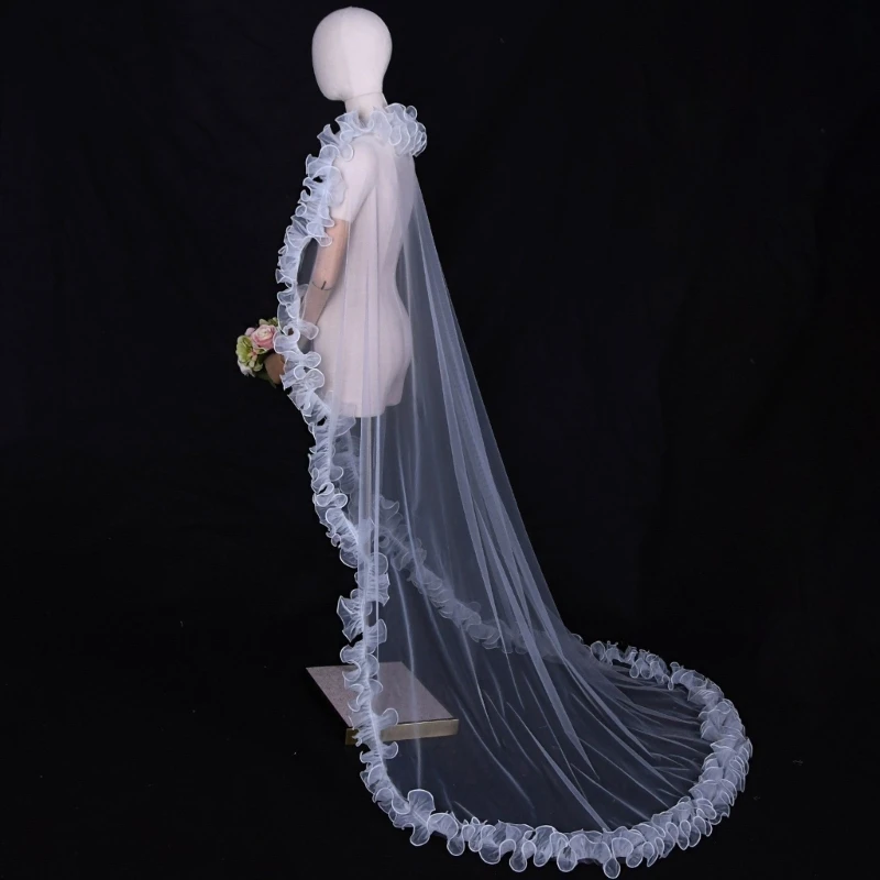 Bridal Veil Bride Elaborate Falbala Ruffled Flouncing Long Bachelorette Party Bride Veil Party Head Scarf Head Covering