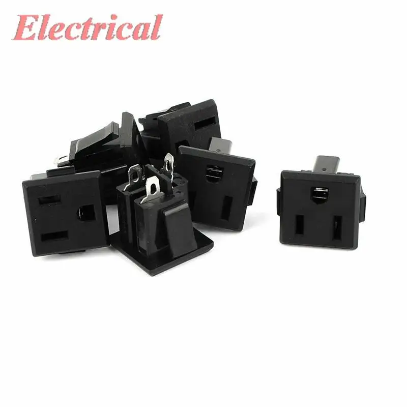 AC 125V 15A Panel Mount Power Socket 3 Pin Connector Black for US 2Pin Plug 26 x 21.5 x 29mm/ 1