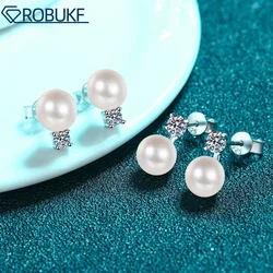 D Color 0.1/0.3ct Moissanite Stud Earrings For Women 925 Sterling Silver 9mm Freshwater Pearl Drop Earring Wedding Jewelry Gifts