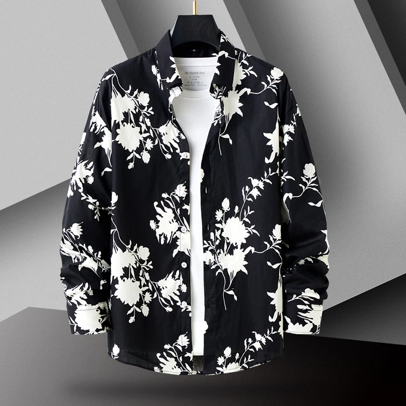 

Long Sve Cotton Повседневный irt Весна Осень Мужской свободный крой с принтом из чистого хлопка Молодежный модный топ